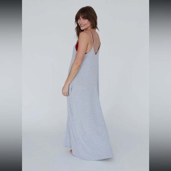 Zenana Maxi Dress Size XL Flowing Loose Fit Heather Gray Side Pockets Stretch - Picture 3 of 14